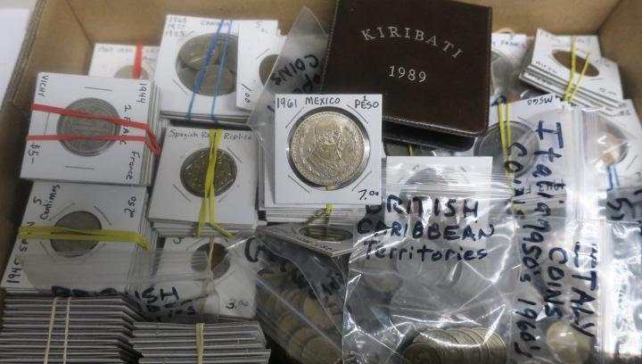 7 Pounds of Foreign Coins and Currency:: 7 Pounds of Foreign Coins and Currency: WWII Vichy France, Canada, Mexico, Norway, France, Switzerland, Belgium, Germany, Italy, Spain, British Caribbean Territories, Real Britain, Israel and Kiribati