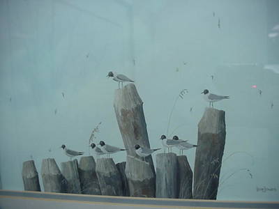236: Original Herb Jones Seagulls on Pilings: