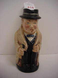 Royal Doulton Winston Churchill Toby Pitcher: Royal Doulton Winston Churchill Toby Pitcher: Full Bodied Character Seated Figure is 5 1/2T Chewing Infamous Cigar.