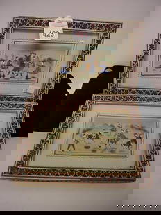 2 Mini Persian Paintings on Bone in Inlaid Frame: 2 Mini Persian Paintings on Bone in Inlaid Frame: 4" X 2 1/2" Scenes Painted with Single Hair of Camels Hair Brush. 3/4" Frame has Inset 6 Pointed Star on Face and Sides. Minor Frame Damage.