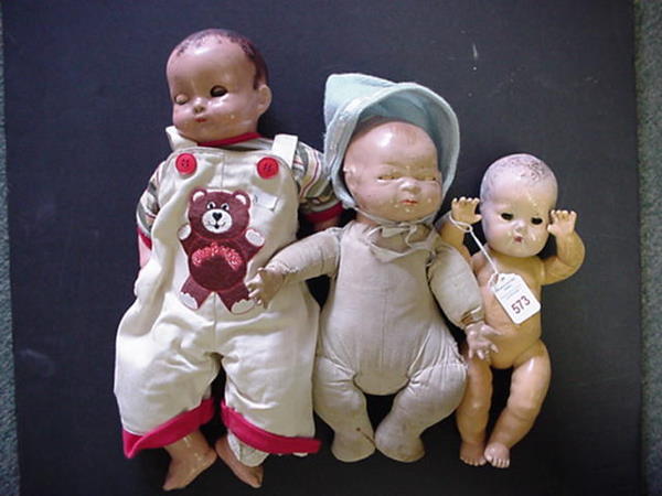 Effanbee DyDee, Composition, Grace Story Putnam Do: Effanbee DyDee, Composition, Grace Story Putnam Dolls: 11" All Rubber Dy Dee with Hard Rubber Head, Applied Rubber Ears One Missing and Soft Rubber Body. Has Sleep Eyes. Heat Deterioration. 16" Compos