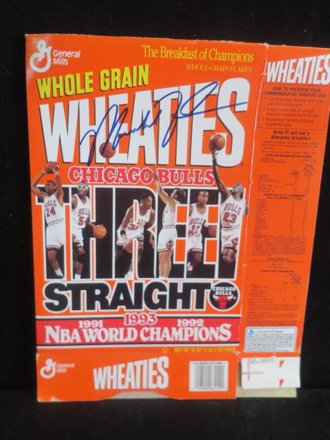 MICHAEL JORDAN Autographed Wheaties Box, 1993:: MICHAEL JORDAN Autographed Wheaties Box, 1993: Three Straight NBA World Champions. 1991, 1992 and 1993. (100-200)