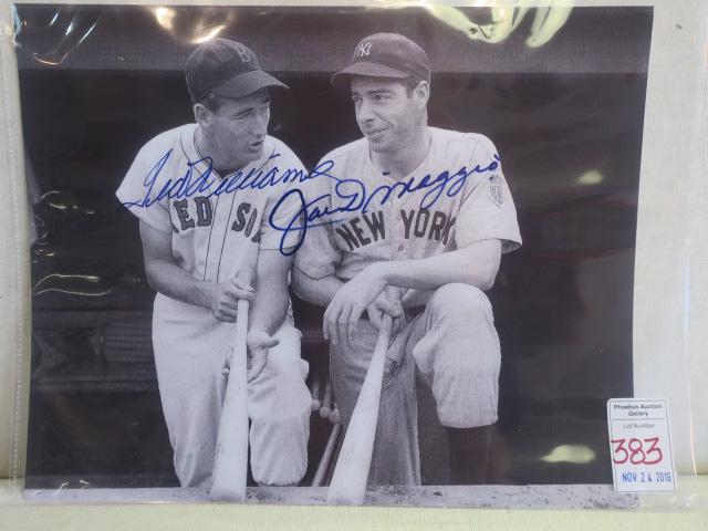 TED WILLIAMS/JOEW DIMAGGIO Autographed 8 x 10 Photo:: TED WILLIAMS/JOEW DIMAGGIO Autographed 8 x 10 Photo: All-Star Game Photo of Williams and DiMaggio. (100-500)