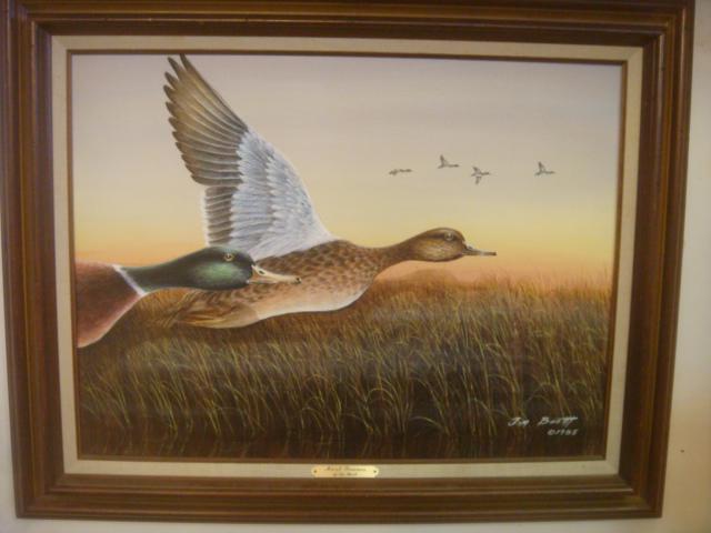 JIM BOOTH, Acrylic on Canvas, MARCH RUNNERS 1985:: JIM BOOTH, Acrylic on Canvas, MARCH RUNNERS 1985: Mallards Flying over South Carolina. Signed LR. Self Taught Realist South Carolina Artist who has Done over 10,000 Paintings, Retired in 2018. 24" x 3