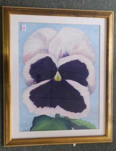 K. DISHMORE, Pansy Face Painting:: K. DISHMORE, Pansy Face Painting: Purple and White Freefall XL Victoriana, Signed LR, Dated '00. Single Bloom of Overlapped Scallop Strokes of Blended Color with Slight Beard in Center and a Hint of L