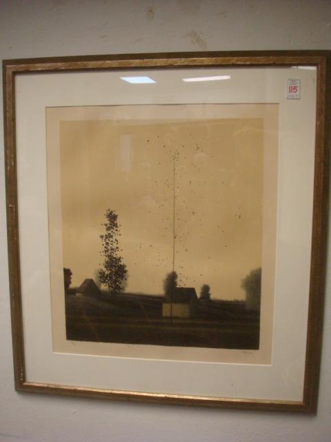 ROBERT KIPNISS, Lithograph Landscape, Signed:: ROBERT KIPNISS, Lithograph Landscape, Signed: Robert Kipness, B. 1931, Well Listed NY Artist/Printmaker/Poet. Typical Work is Trees and Houses Done in Subtle Tones with Printmakers Needle Showing the