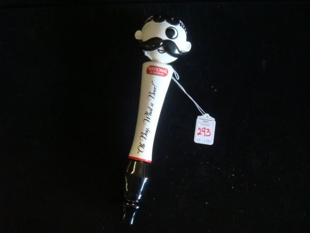 NATIONAL BOHEMIAN Ceramic Beer Tap:: NATIONAL BOHEMIAN Ceramic Beer Tap: Our Mistacichoed, One Eyed Bartender of "OH BOY, WHAT A BEER!". 11" Tall. (25-50)