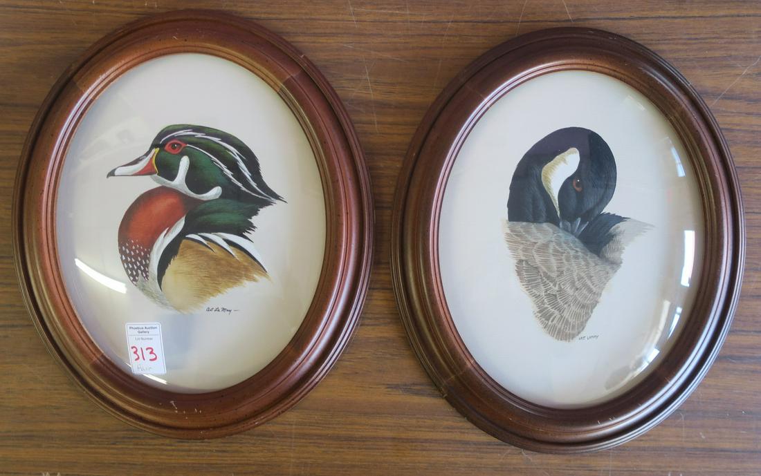 ART LeMAY Pair of Original Watercolors of Duck Heads:: ART LeMAY Pair of Original Watercolors of Duck Heads: Wooden Frames with Convex Glass, Watercolors on Paper Known for his Duck Prints, Painstakingly Detailed and Accurate. Born 1938-) (200-400)
