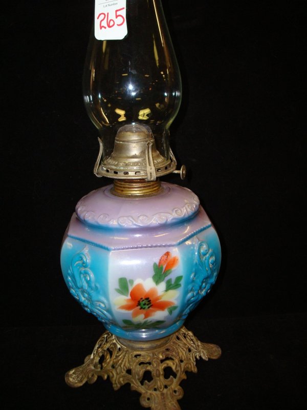 265 Hand Painted Opaque WHITE FLAME LIGHT CO. Oil Lamp