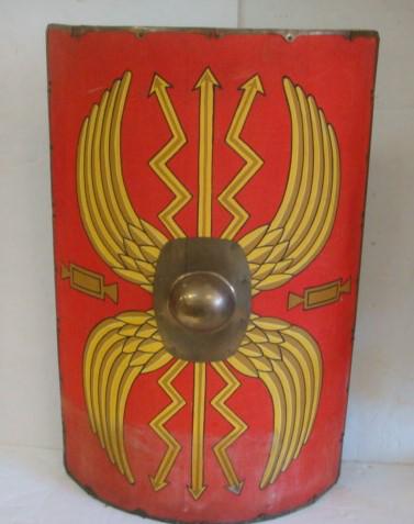 Roman Legionare's SECTUM or Shield, Replica 1st Cent:: Roman Legionare's SECTUM or Shield, Replica 1st Cent: Classic Convex Rectangular Wooden Shield Decorated with Wings and Thunderbolts, Metal Center Boss or UMBO Covers Handgrip and used to Punch Oppone