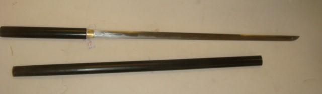 Japanese Katana Sword with Shirasaya, Post War:: Japanese Katana Sword with Shirasaya, Post War: 30" Straight Single Sided Blade with Chisel Point. Shirasaya or Resting Scabbard is used when Transporting a Samurai Sword Blade. (150-300)
