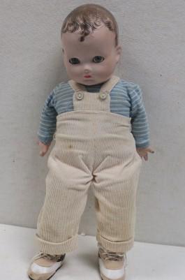 Effanbee Composition & Cloth Boy Doll, 14"T:: Effanbee Composition & Cloth Boy Doll, 14"T: Blue Sleep Flirty Eyes w/Lashes. Molded Closed Mouth, Curly Hair, Painted Brows & Lower Lashes. Neck Marked "F an B". Compo Head & Hands, Possibly Tommy Tu