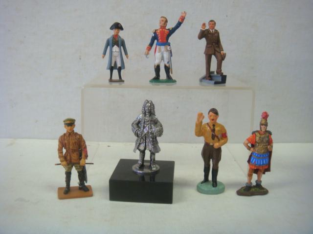Seven 1/32 Scale Hand painted Model Soldiers; LEADERS:: Seven 32MM Hand painted Model Soldiers; LEADERS: Napoleon, San Martin, Marlborough (Pewter), Hitler, Julius Caesar, George VI and Marshall Zhukov. (120-250)