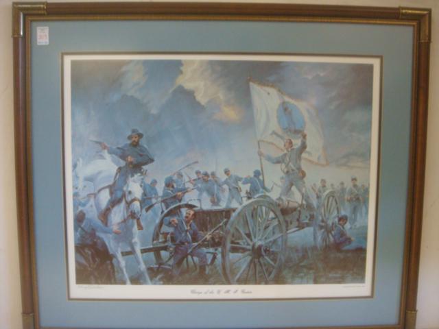 R WILSON, "CHARGE OF VMI CADETS", S/N Lithograph:: R WILSON, "CHARGE OF VMI CADETS", S/N Lithograph: 1984 Lithograph depicts the Charge of VMI's Cadets at the Battle of New Market in 1864. Image size 19" x 26: Framed and Double Matted to 30" x 36", Nu