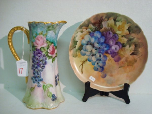 Hand painted Plate and J POUYAT Pitcher: