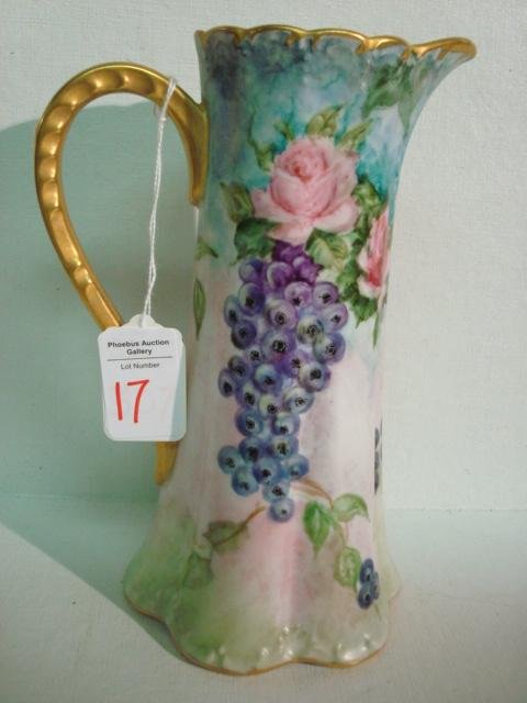 Hand painted Plate and J POUYAT Pitcher: - 3