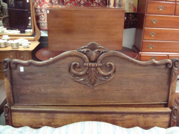 1920's Oak Bed with Applied Carving