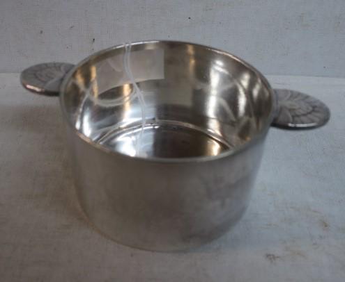 SILVER SOLDER CASSEROLE, ss UNITED STATES:: SILVER SOLDER CASSEROLE, ss UNITED STATES: By International Silver, Marked United States Lines 52. 3 3/4" Diameter with Manhattan Style Handles. From ss UNITED STATES AUCTION, OCTOBER 1984. (150-300)
