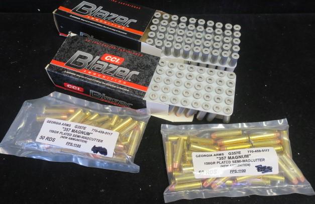 200 Rounds of 357 MAGNUM Pistol Ammunition:: 200 Rounds of 357 MAGNUM Pistol Ammunition: 100 Rds. of GEORGIA ARMS 158 Gr. Semi-Wad cutter and 100 Rds., GCI BLAZER JHP 158 GR., New in Box. Buyers should be Aware of State and Local Rules to Purcha