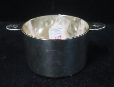 SILVER SOLDERED CASSEROLE, SS UNITED STATES:: SILVER SOLDERED CASSEROLE, SS UNITED STATES: By International Silver, Marked US Lines 52. 3 3/4" Diameter with Manhattan Style Handles. From SS UNITED STATES AUCTION, OCTOBER 1984. (150-300)