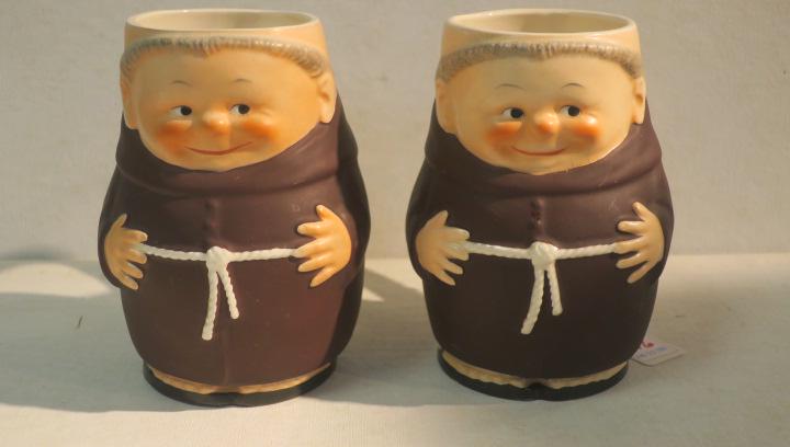 GOEBEL, Pair of Brown Friar Tuck 7" Mugs, TMK 4:: GOEBEL, Pair of Brown Friar Tuck 7" Mugs, TMK 4: GOEBEL Three Line Mark on Each. (80-150)