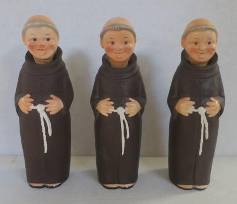 GOEBEL, Three "Skinny" Friar Tuck Decanters, TMK 2:: GOEBEL, Three "Skinny" Friar Tuck Decanters, TMK 2: Brown, with Bee Marks, 10 1/2" Tall. (100-200)