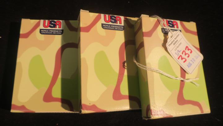 Three Decks of Iraq's MOST WANTED Playing Cards:: Three Decks of Iraq's MOST WANTED Playing Cards: From SADDAM, the Ace of Spades to UGLA ABID SAQR AL-KUBAYSI, the 2 of Clubs. Sealed Still intact, Never Opened, HOYLE PRODUCTS, Cincinnati, OH. (Detail