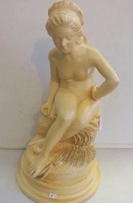 Silvestri Bros. Chalkware Sitting Nude:: Silvestri Bros. Chalkware Sitting Nude: Ivory Colored Over Plaster with Brushed Gold at the Side. Some Flakes. 21"T. (100-200)