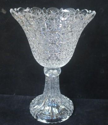 Signed Towle Czech Crystal 14 1/2"T Trifle Bowl:: Signed Towle Czech Crystal 14 1/2"T Trifle Bowl: Large Centerpiece Clear Crystal Bowl with Flared Top having Pinstars-10" Diameter at Top. Bottom of Pedestal 6"Dia. No Chips or Cracks. 24% Lead Conten