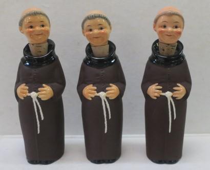 Three GOEBEL FRIAR TUCK "SKINNY" Brown Decanters:: Three GOEBEL FRIAR TUCK "SKINNY" Brown Decanters: All with Goebel TMK 7 Marks 10 1/2" Tall. (80-150)