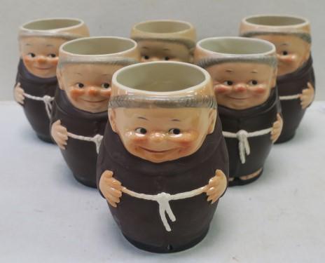 Six GOEBEL 5 1/2" Tall FRIAR TUCK Mugs:: Six GOEBEL 5 1/2" Tall FRIAR TUCK Mugs: Various Marks TMK3 to TMK 6. (100-200)