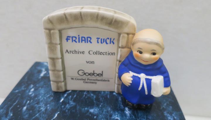 GOEBEL Blue FRIAR TUCK ARCHIVE Porcelain Signboard:: GOEBEL Blue FRIAR TUCK ARCHIVE Porcelain Signboard: One of 300 with Certificate of Authenticity. Initials MB 3 1/2" x 5", In Original Packaging. (60-120)