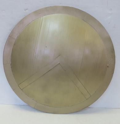 SPARTAN Shield, Replica with Spartan LAMBDA Symbol:: SPARTAN Shield, Replica with Spartan LAMBDA Symbol: As seen at the Battle of Thermopylae or your Local Theater, in Gilded Wood, 28" Diameter. With Handles for Live Action Role Play or Hanging on Wall,