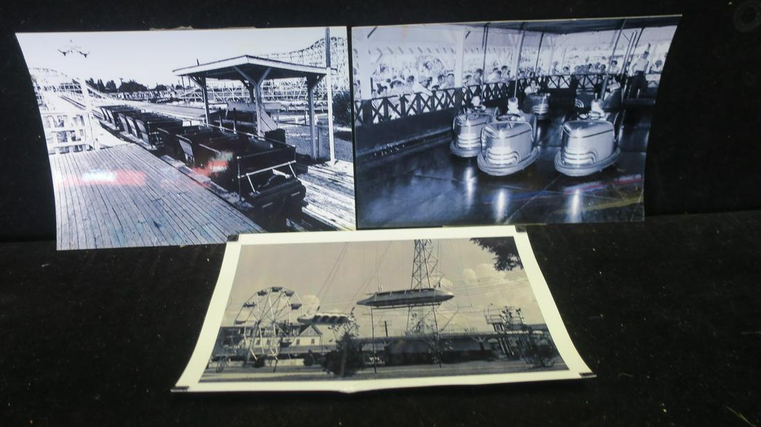 3 5'x7" B & W Photos of Buckroe Beach Amusement Park:: 3 5'x7" B & W Photos of Buckroe Beach Amusement Park: The Wooden Roller Coaster, The Rocket Ship Ride and the Bumper Cars. Looks like Laura and Terri Charging each other. Individually Framed. (50-200)