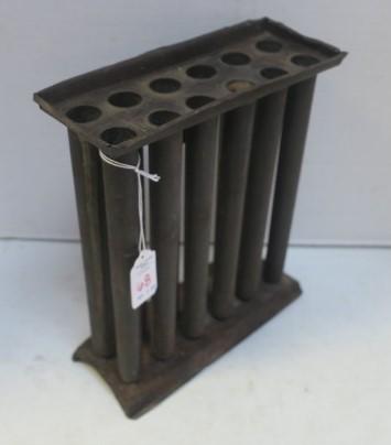 Antique 12 Tube Tin Candle Mold:: Antique 12 Tube Tin Candle Mold: Primitive 19th C. Americana. Tin Tubes, Top and Base. Worn. 10"T, 9" X 4". (80-160)