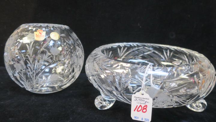 Cut Crystal Rose Bowl and Lily Bowl:: Cut Crystal Rose Bowl and Lily Bowl: Nachtmann Bavaria 24% Lead Crystal Rose Bowl is 5 1/2"T. Lily Bowl with 3 Snail Feet is 4"T, 9 1/2"D. Some Inner Rim Chips. (60-120)
