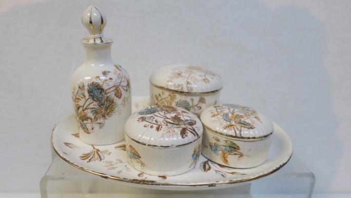 Antique Five Piece Porcelain Dresser Set: (1 of 4)