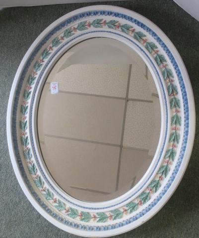 Oval Beveled Mirror with Hand Painted Vines & Leaves: (1 of 3)
