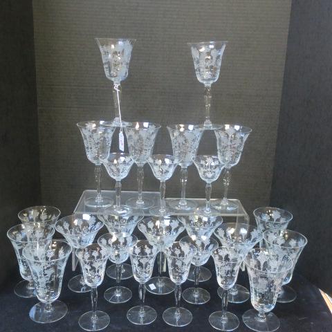 Twenty-Seven FOSTORIA Etched Crystal Stems: (1 of 4)
