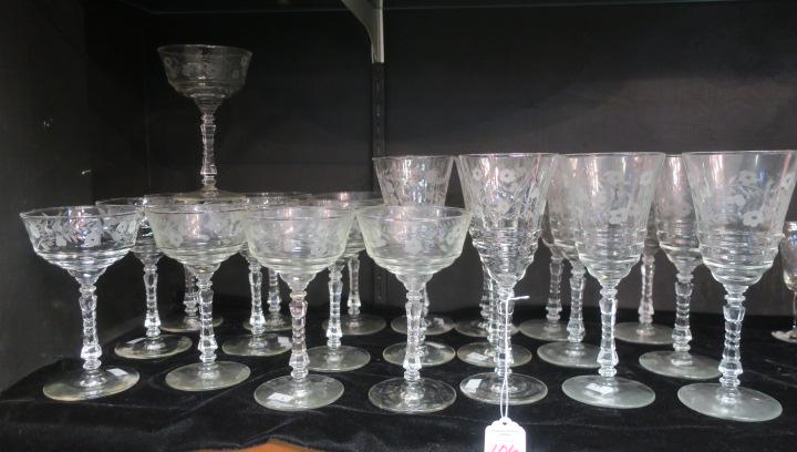 Etched Glass Stemware, 22 Pieces: (1 of 3)