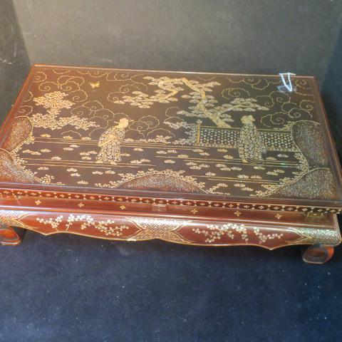 Vintage Asian Wooden Mother Of Pearl Inlaid Tea Table: (1 of 4)