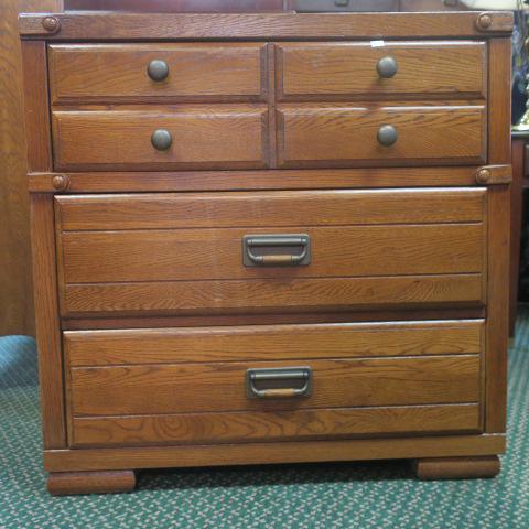 STANLEY Oak Campaign Style Three Drawer Chest: (1 of 4)
