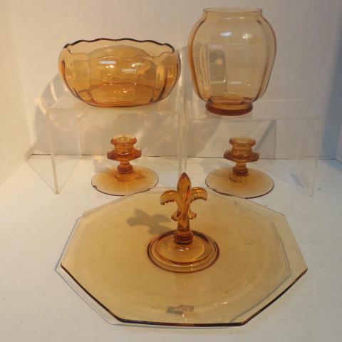 Five Pieces of Elegant Amber Glassware: (1 of 3)