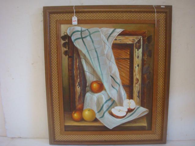 Signed Oil on Canvas Apples & Orange Still Life: (1 of 3)