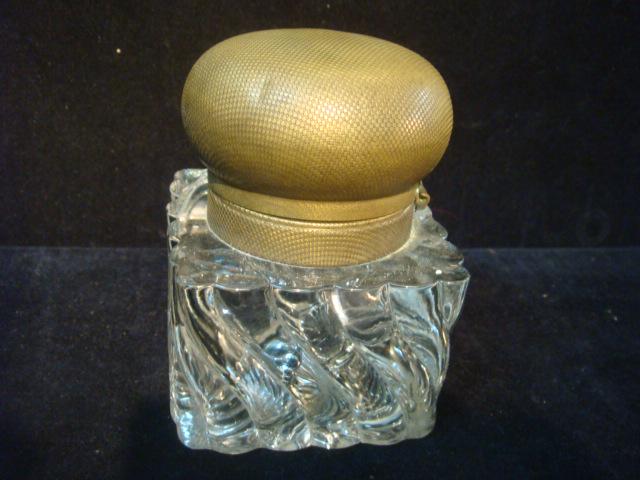 BACCARAT Swirl Clear Glass Inkwell with Hinged Top: (1 of 4)