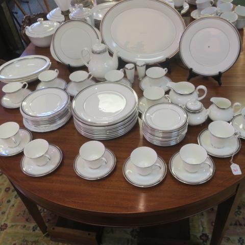 ROYAL DOULTON "Sarabande" Dinnerware, 79 Pcs:: ROYAL DOULTON "Sarabande" Dinnerware, 79 Pcs: Service for 13+. Thirteen Each 10 3/4" Dinner and 8" Salad Plates, Cups and Saucers, Fifteen 6 1/2" Bread Plates, Gravy Boat, 2 Napkin Rings, Three Oval V