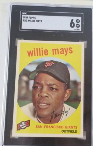 1959 TOPPS #50 WILLIE MAYS Card, Graded E-NM 6:: 1959 TOPPS #50 WILLIE MAYS Card, Graded E-NM 6: Graded by SPORTS CARD GUARANTY LLC., in Sealed Plastic Case. (300-600)