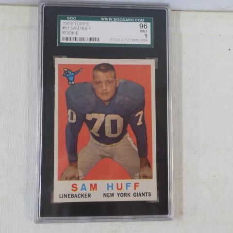1986 TOPPS #51 SAM HUFF, ROOKIE Card 96 MINT 9:: 1986 TOPPS #51 SAM HUFF, ROOKIE Card 96 MINT 9: Graded by SPORTS CARD GUARANTY LLC., in Sealed Plastic Case. (900-1200)