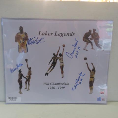 1999 LAKER LEGENDS Signed to Honor Wilt Chamberlain:: 1999 LAKER LEGENDS Signed to Honor Wilt Chamberlain: With Certificate of Authenticity and Signed by Magic Johnson, Jerry West, Karem Abdul Jabar and Elgin Baylor November 6th and 7th. COA By Super Sta