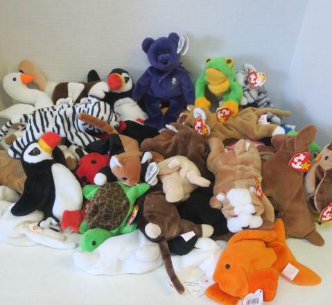 THIRTY-FIVE BEANIE BABIES by TY:: THIRTY-FIVE BEANIE BABIES by TY: All have TY Tag with Name and Birth Date. Princess Di Purple Bear and More, Lots of Birds and Creatures. Start a Collection Now or Finish Yours. (100-200)